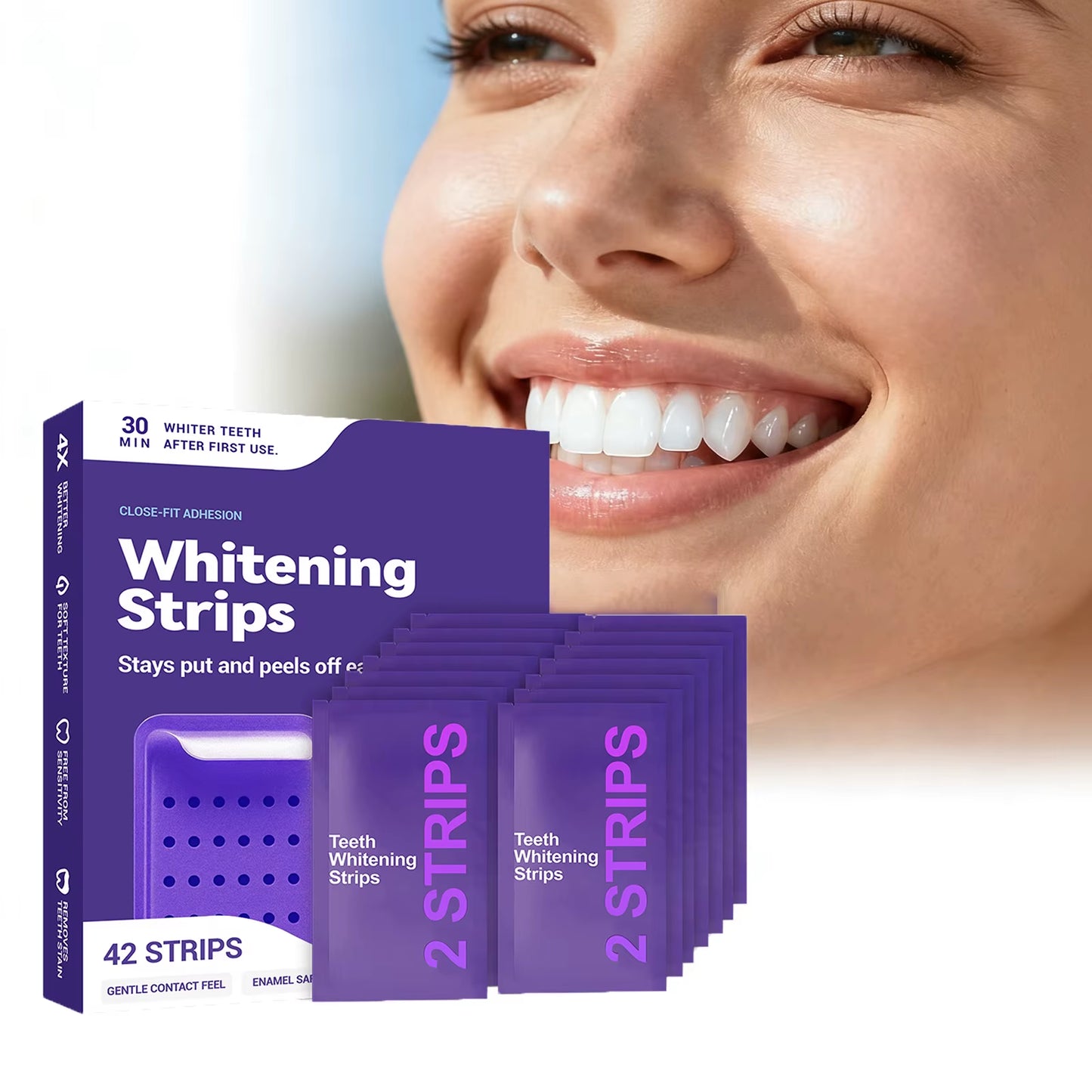 Teeth Whitening Strips - 30 Min Quick White Gel Strips, Improve Dental Yellowing Oral Care, 42 Pack for Lasting Bright Smile